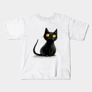 Whimsical Black Cat Kids T-Shirt